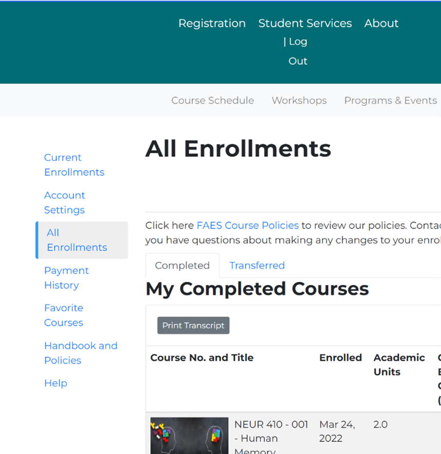 Request a Transcript FAES Academic Programs Request a Transcript FAES Academic Programs
